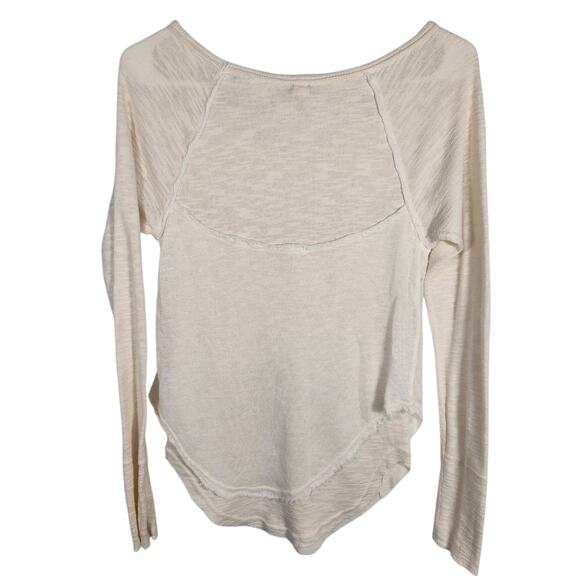 Free People We The Free Linen Blend Thermal Tee Top XS Cream Minimalist Boho - Picture 2 of 8